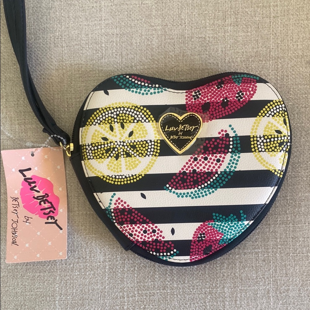 Luv Betsey Heart-Shaped Fruit Print Wristlet – NWT